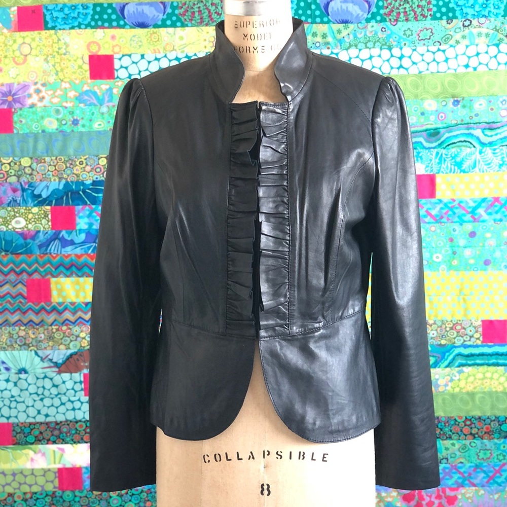 White House Black Market Ruffled Leather Jacket